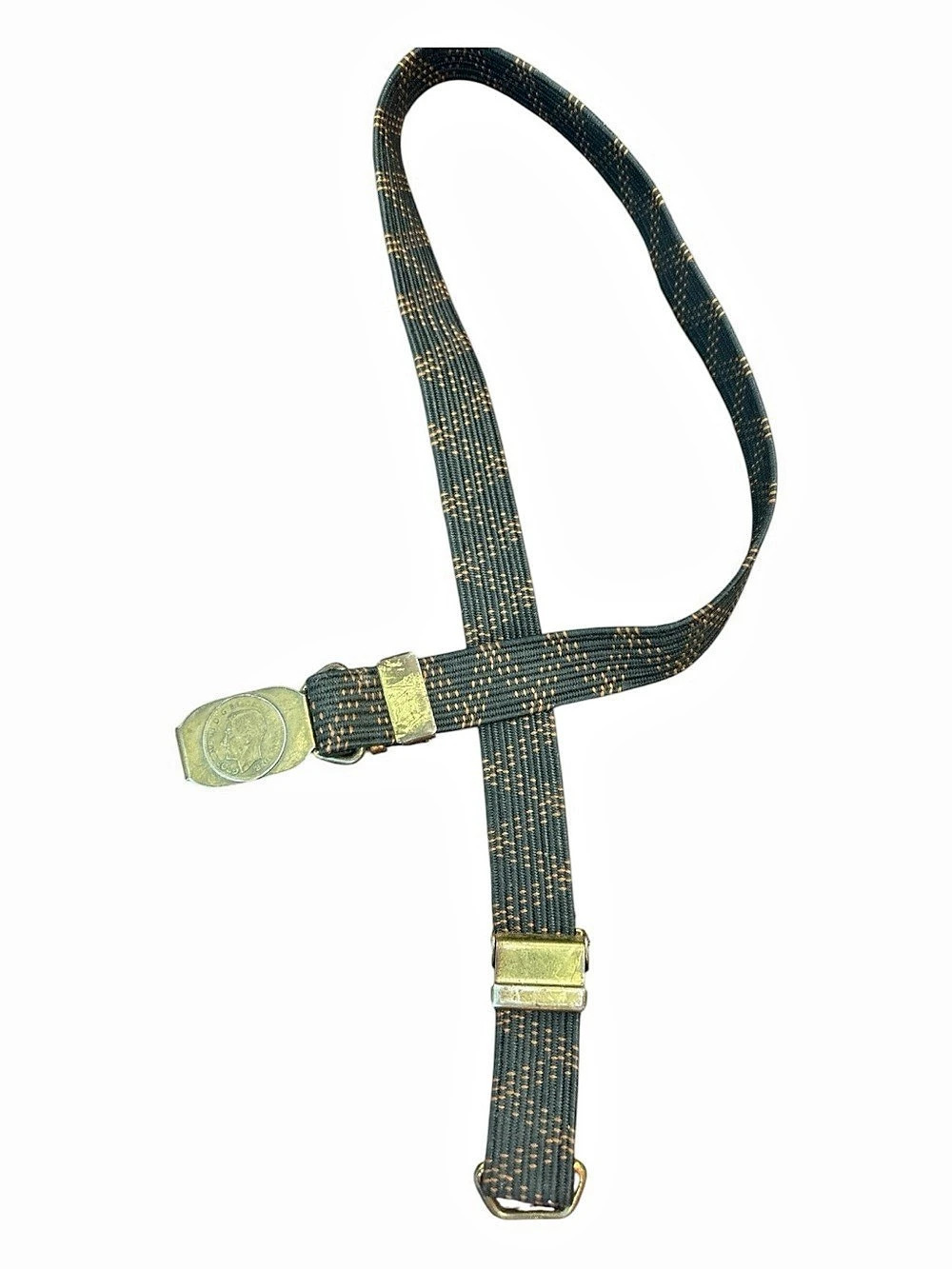 Vintage Woven Belt in Black & Gold with George VI minted on the buckle